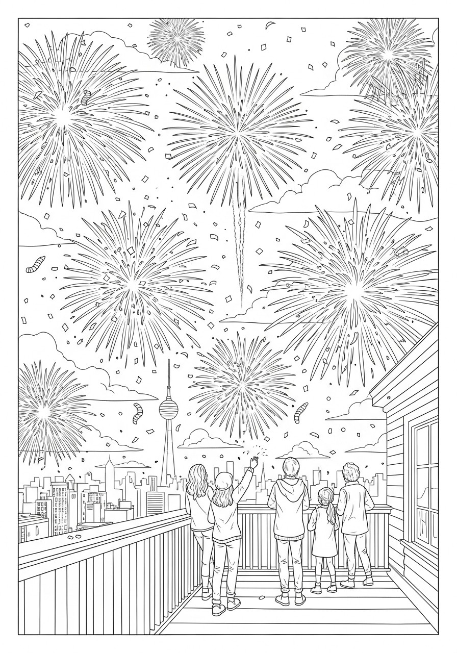 neujahrsfeier mit feuerwerk Malvorlage neujahrsfeier mit feuerwerk