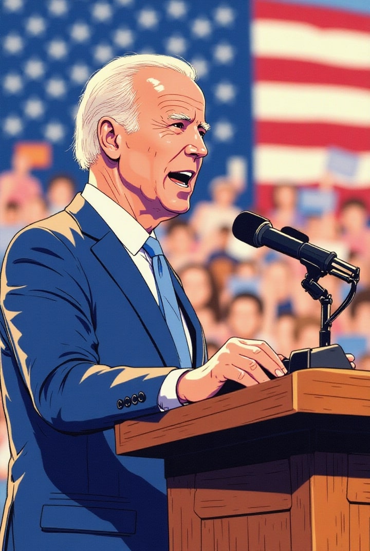 Bild prA¤sident biden bei einer kundgebung