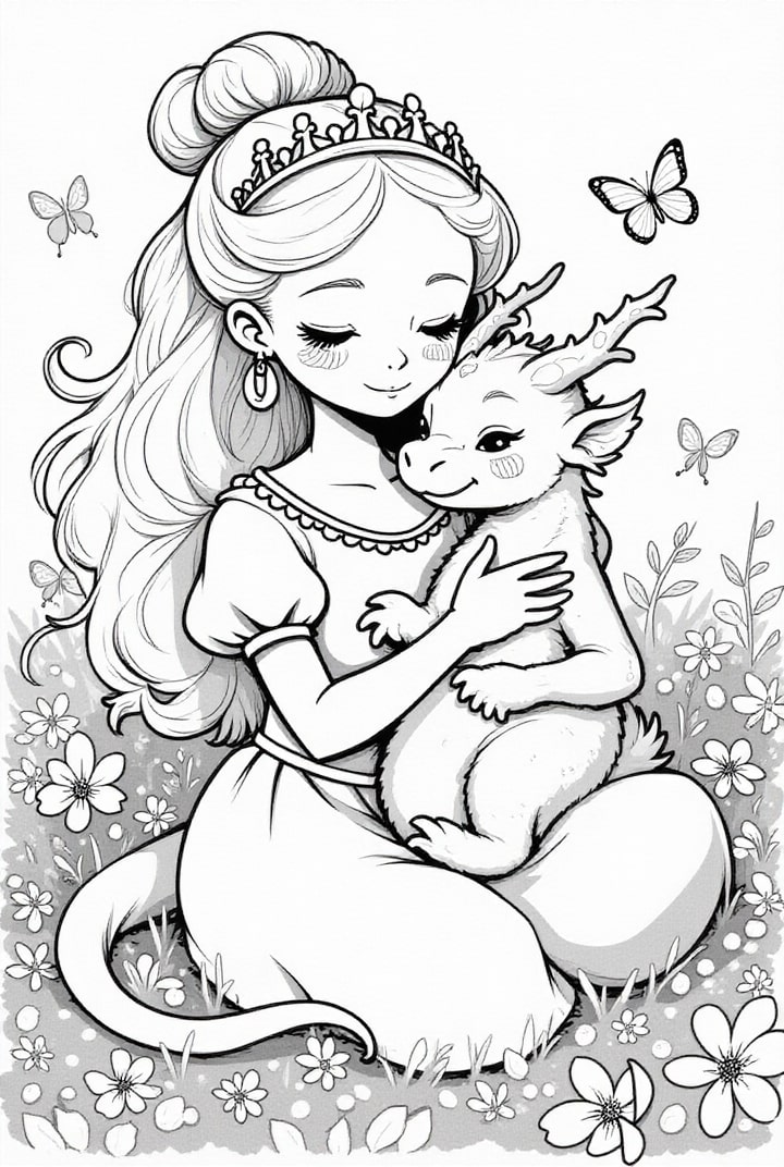 Malvorlage prinzessin mit baby drachen