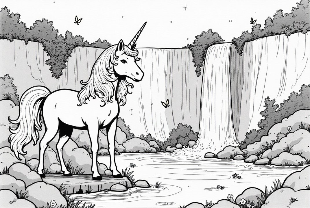 wasserfall mit einhorn Malvorlage wasserfall mit einhorn