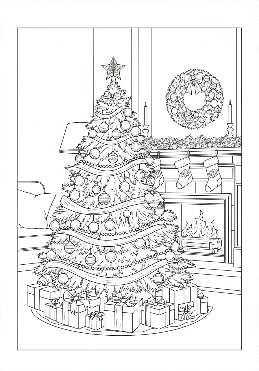 Malvorlage weihnachtsbaum mit weihnachtssocken