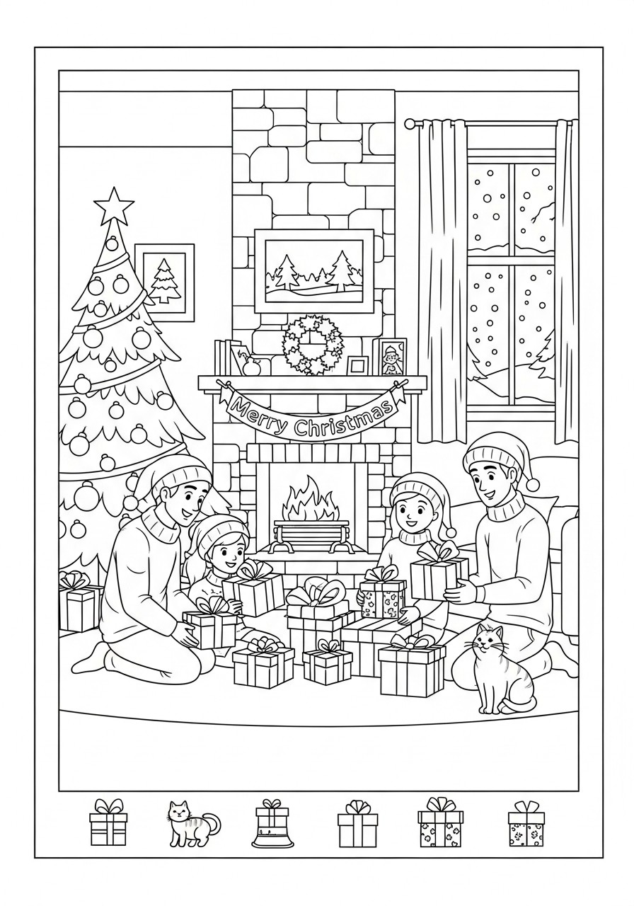 weihnachtsgeschenke zu hause auspacken Malvorlage weihnachtsgeschenke zu hause auspacken