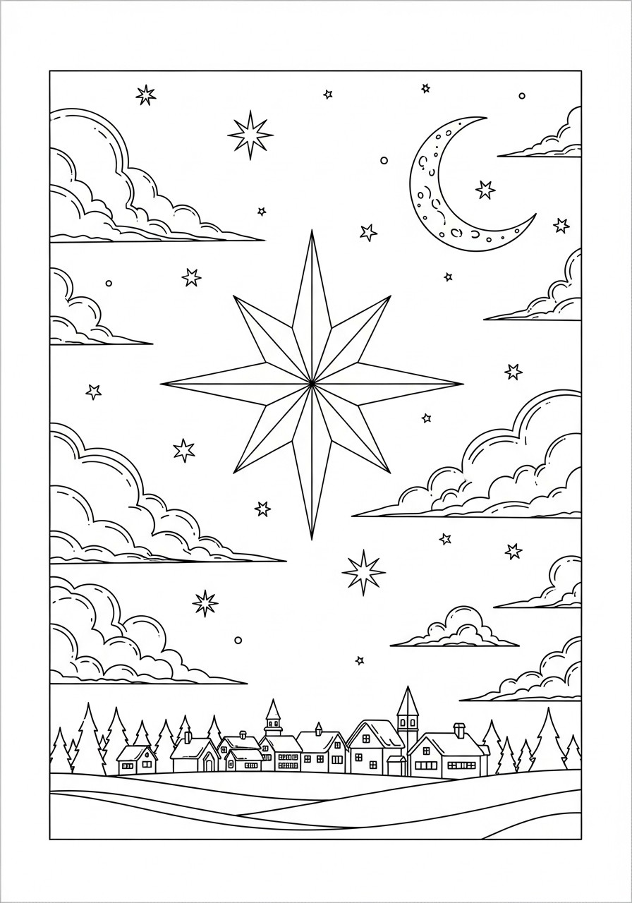 weihnachtslandschaft mit sternen Malvorlage weihnachtslandschaft mit sternen