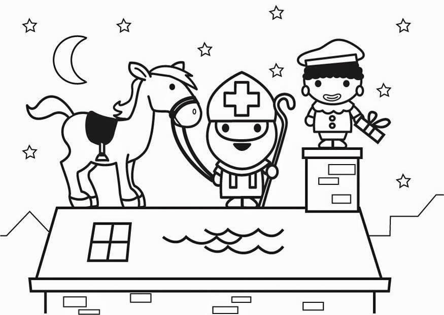 Malvorlage weihnachtsmann und pferd auf dem dach