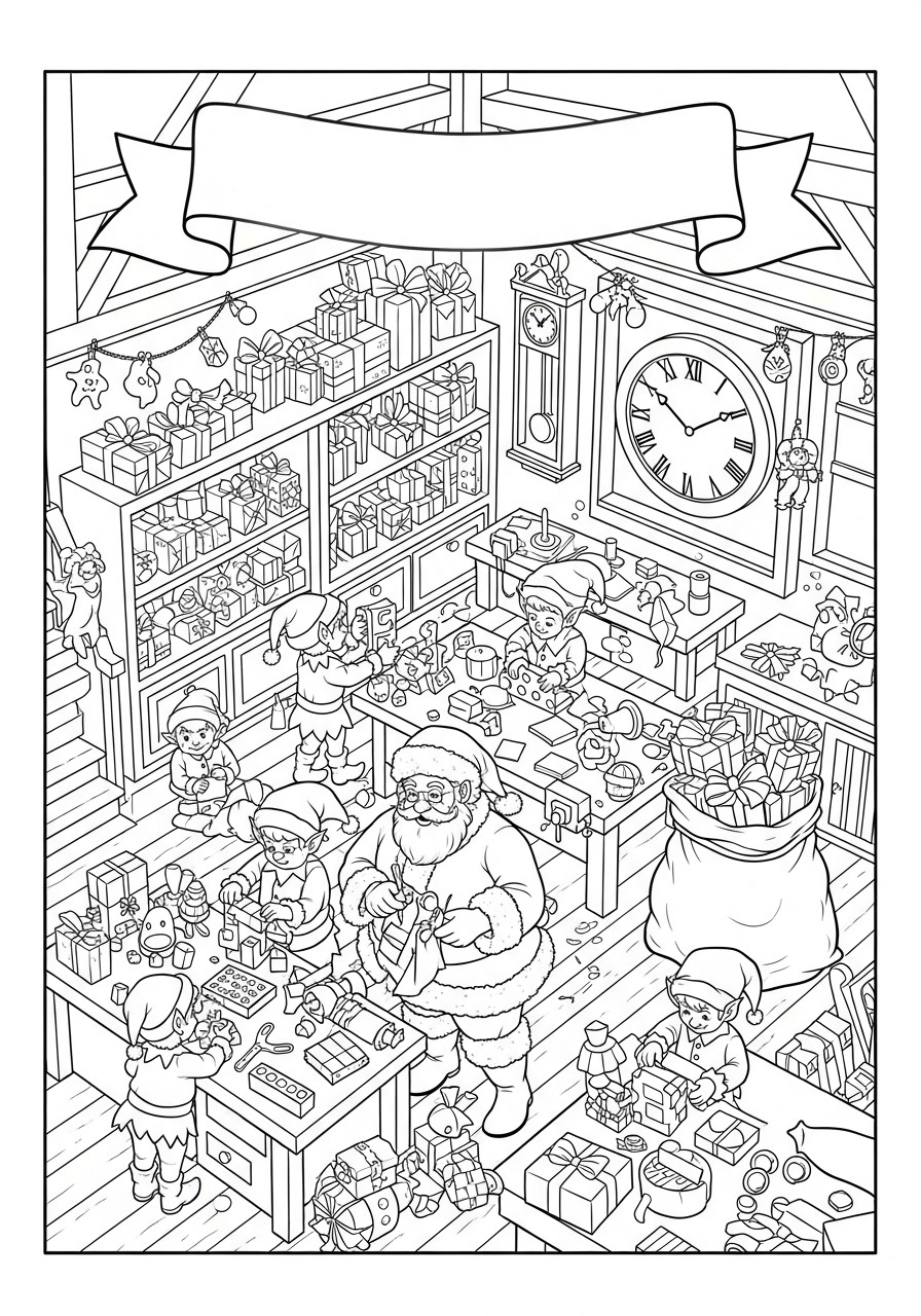 weihnachtsmannwerkstatt mit weihnachtself Malvorlage weihnachtsmannwerkstatt mit weihnachtself
