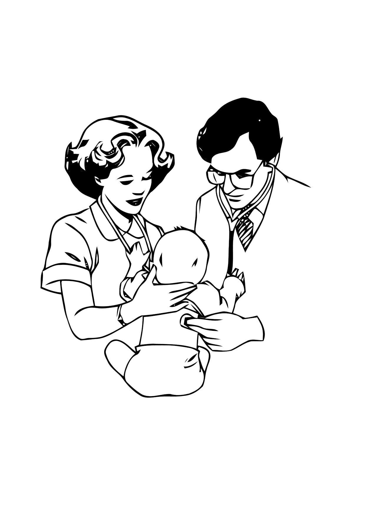 Malvorlage  Arzt mit Baby