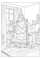 Aufstellen eines Weihnachtsbaums mit der Familie