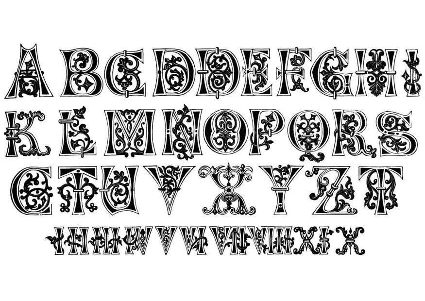 Malvorlage  Buchstaben und Nummern 11. Jahrhundert
