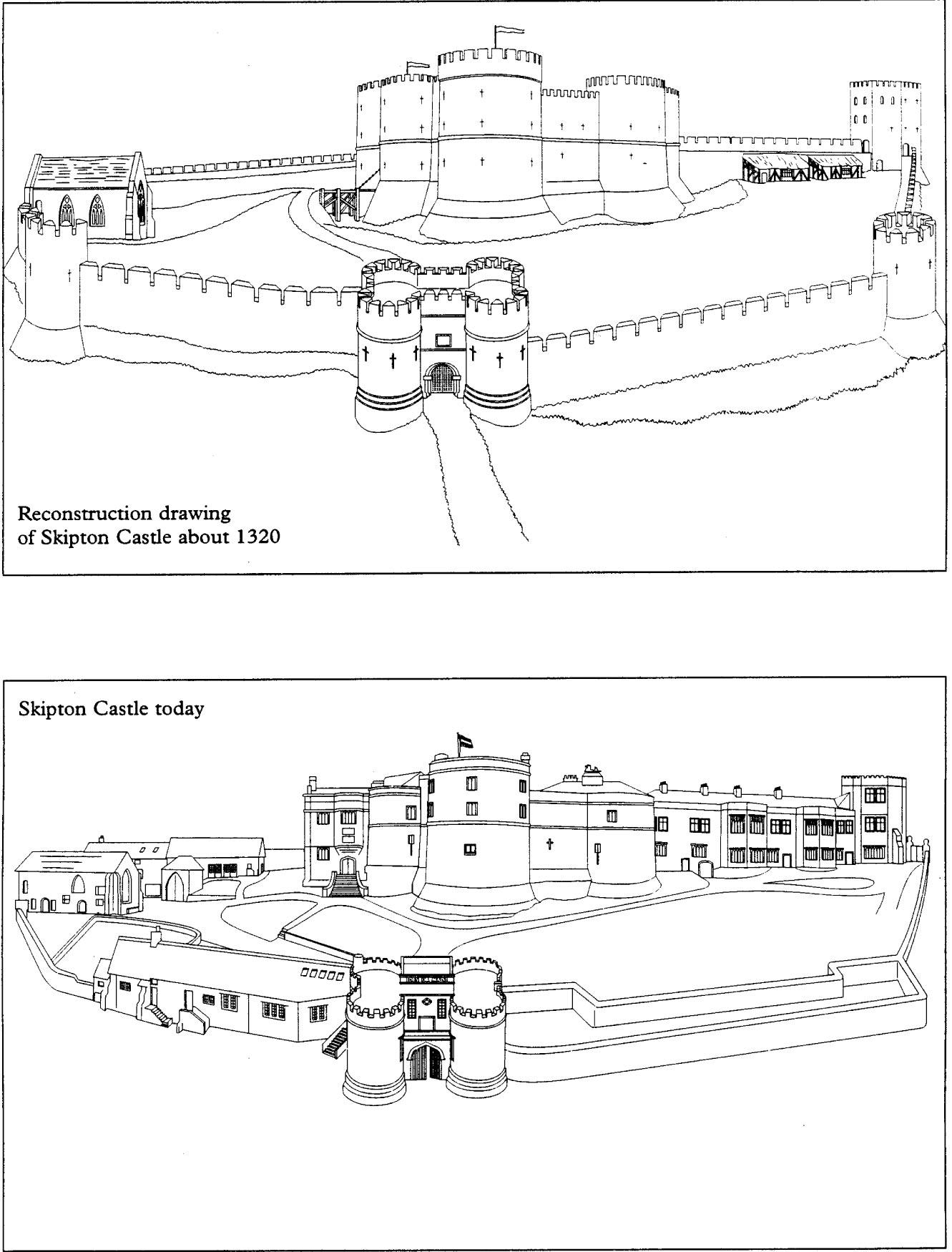 Malvorlage  Die Burg 1320 und heute