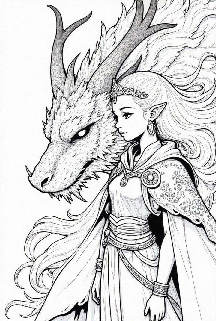 Drache mit Kriegerprinzessin