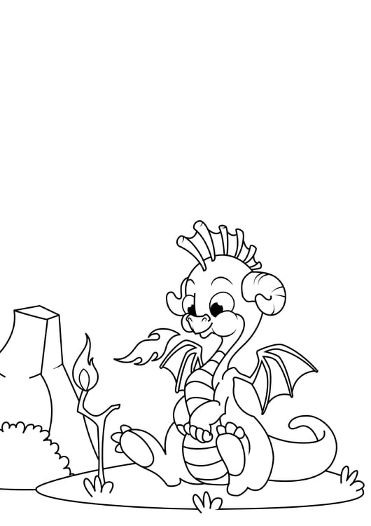 malvorlage drache spielt mit dem feuer  kostenlose