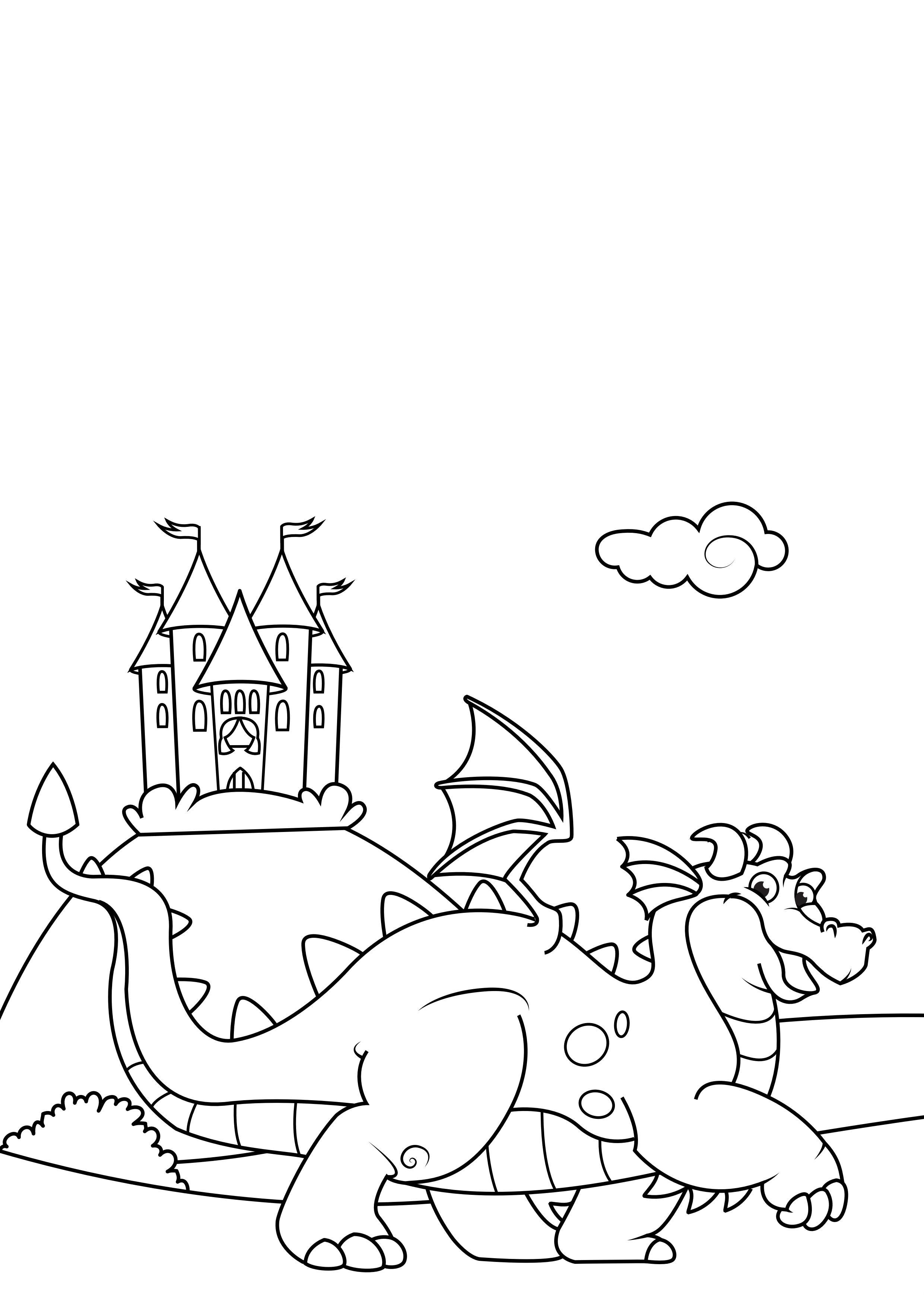 malvorlage drache vor der burg  kostenlose ausmalbilder