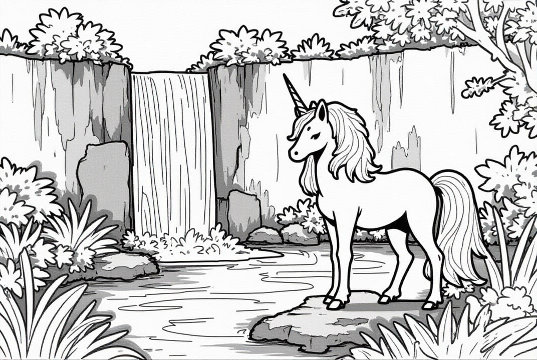 Einhorn am Wasserfall