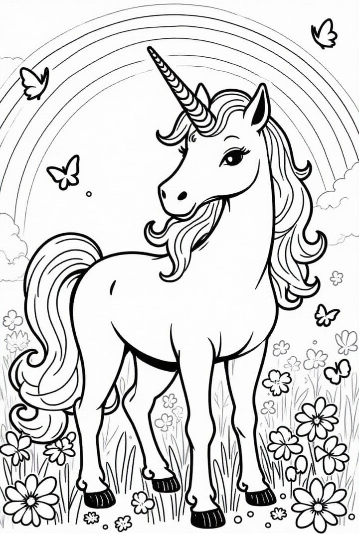 Malvorlage  Einhorn auf dem Feld