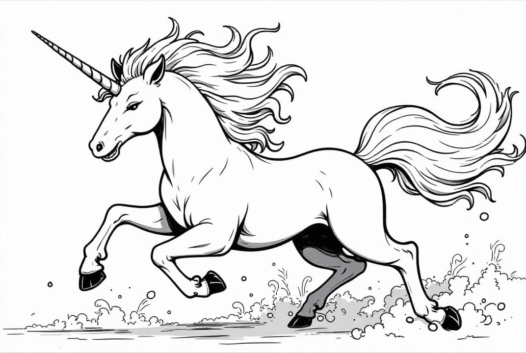 Malvorlage  Einhorn im Galopp