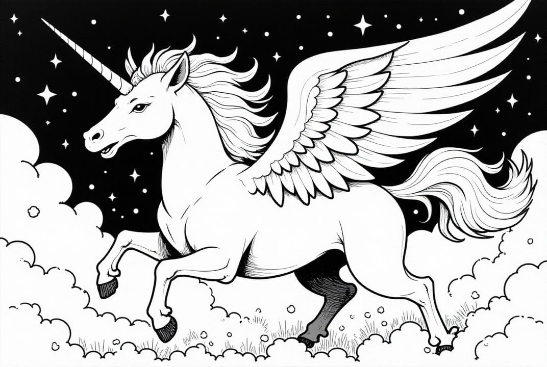 Malvorlage  Einhorn in der Nacht