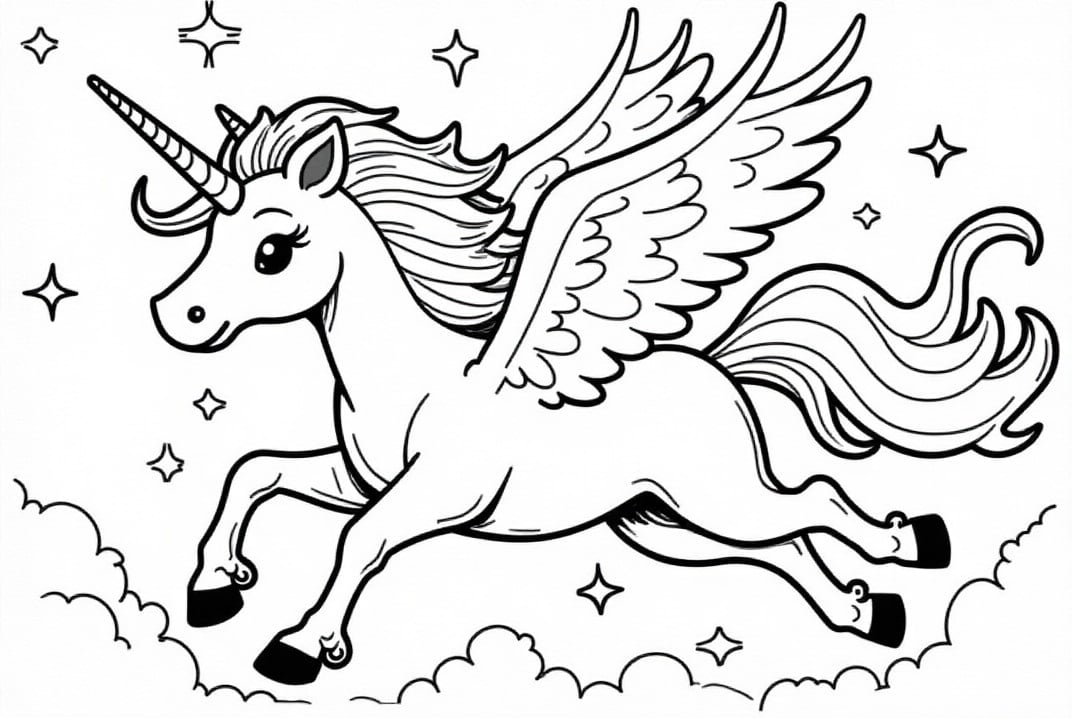 Malvorlage  Einhorn in der sternenklaren Nacht