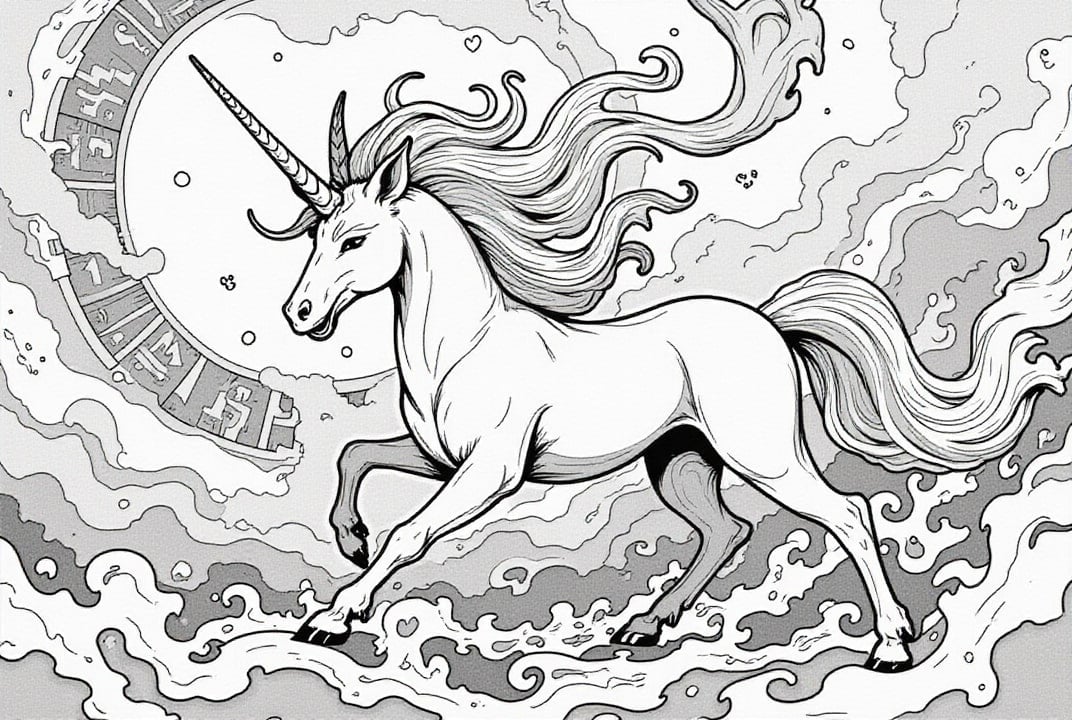 Einhorn in magischen Wolken