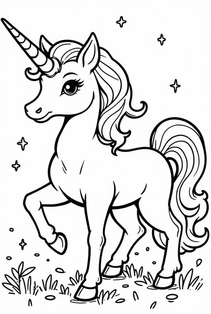 Malvorlage  Einhorn mit Sternen