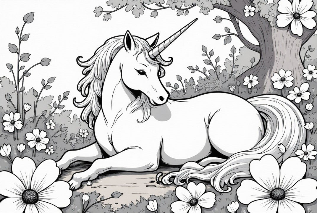 Einhorn ruht im Wald