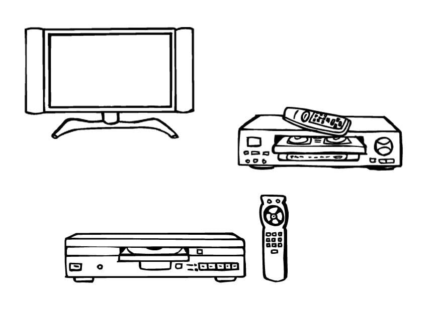 Malvorlage  Fernseher, Videoplayer, DVD-Player