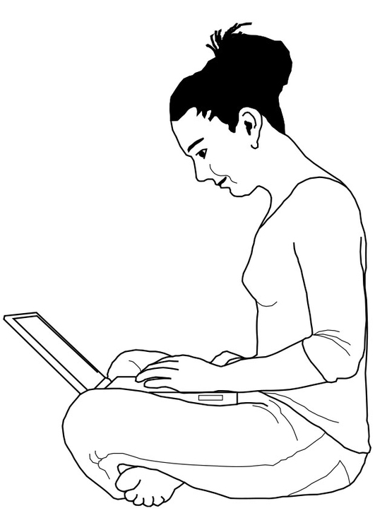 Malvorlage  Frau mit Laptop