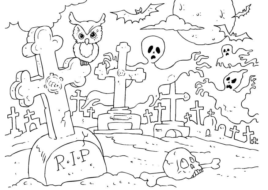 Malvorlage  Halloween Friedhof