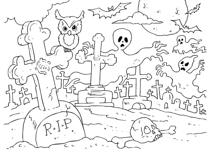 Malvorlage  Halloween Friedhof