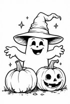 Malvorlage halloween-geist mit kÃ¼rbissen