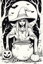 Malvorlage hexe mit halloween