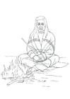 Malvorlage  Indianer am Lagerfeuer