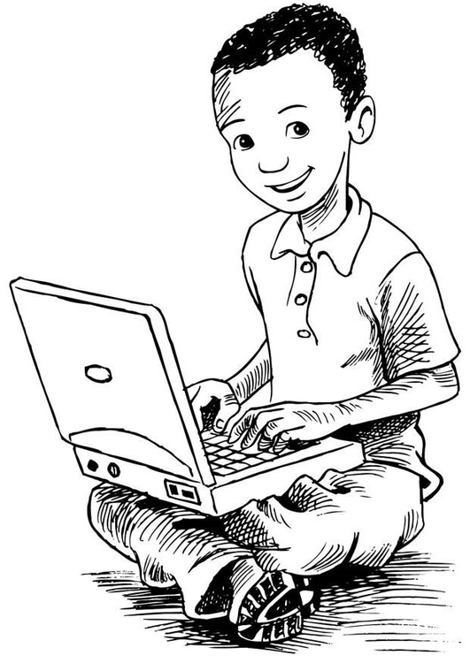 Malvorlage  Junge auf dem Laptop