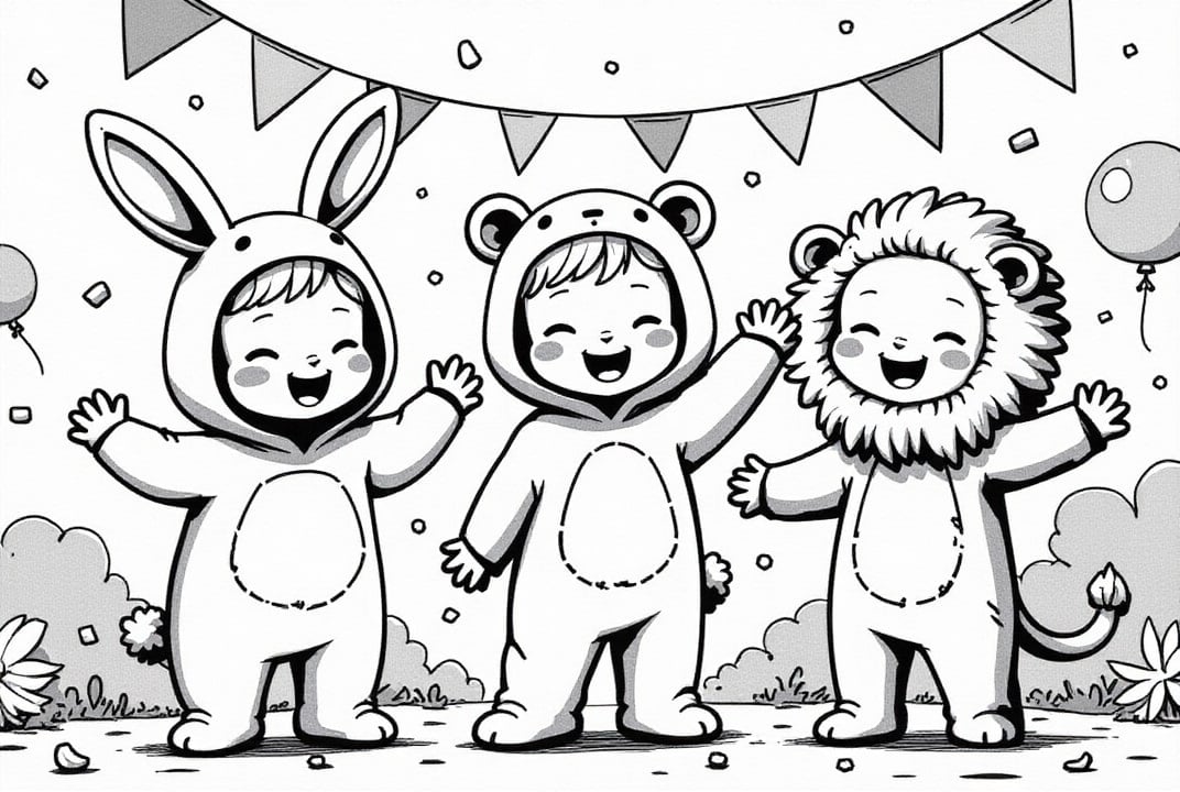 Malvorlage  Karneval mit LÃ¶we, Hase und BÃ¤r