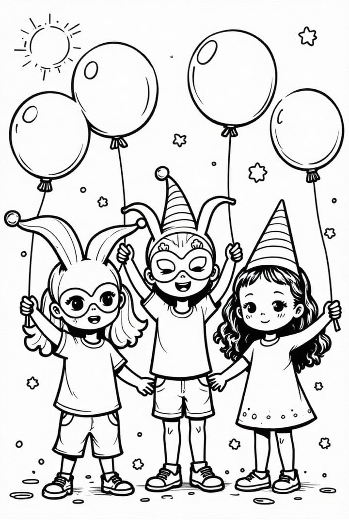 Malvorlage  Karneval mit Luftballons