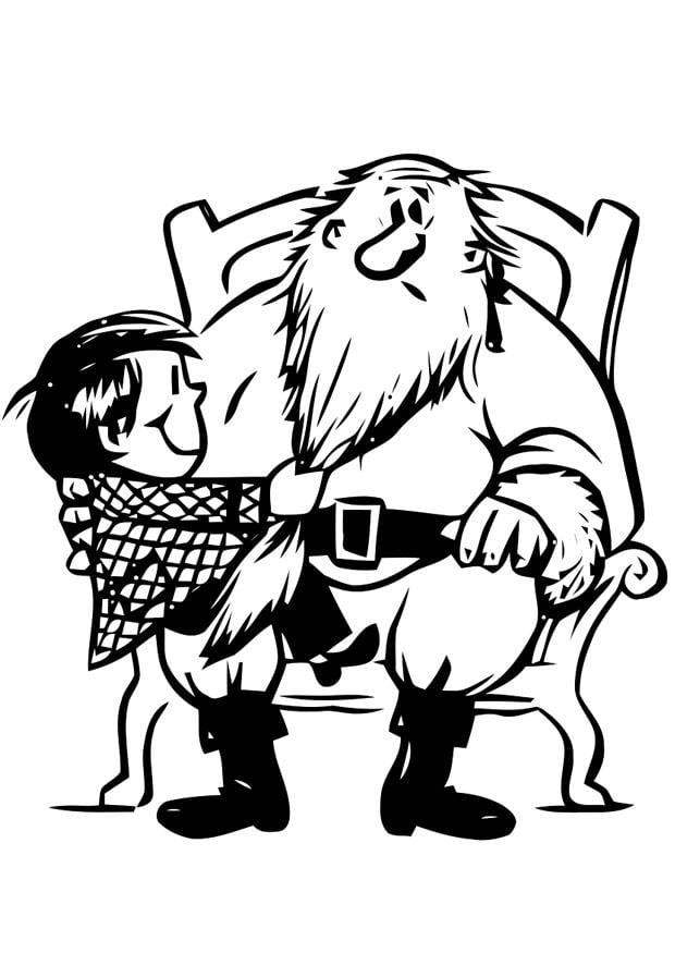 Malvorlage  Kind beim Weihnachtsmann