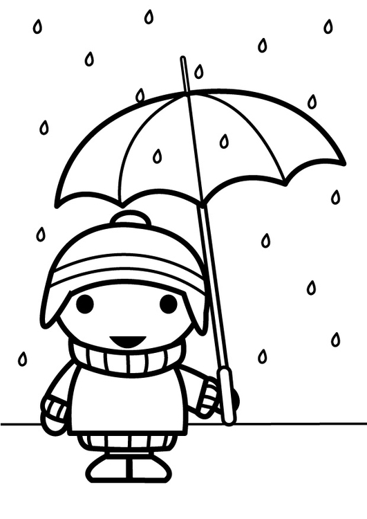 Malvorlage  Kind mit Regenschirm