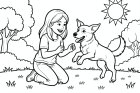 Mädchen spielt mit ihrem Hund