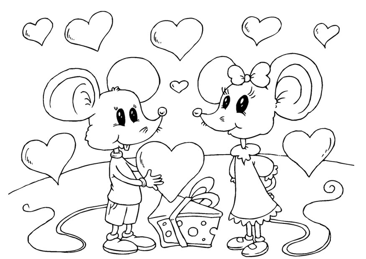 Malvorlage  MÃ¤use Valentinstaag