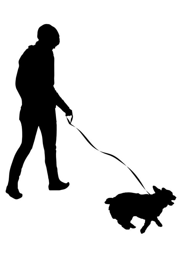 Malvorlage  mit dem Hund spazieren gehen