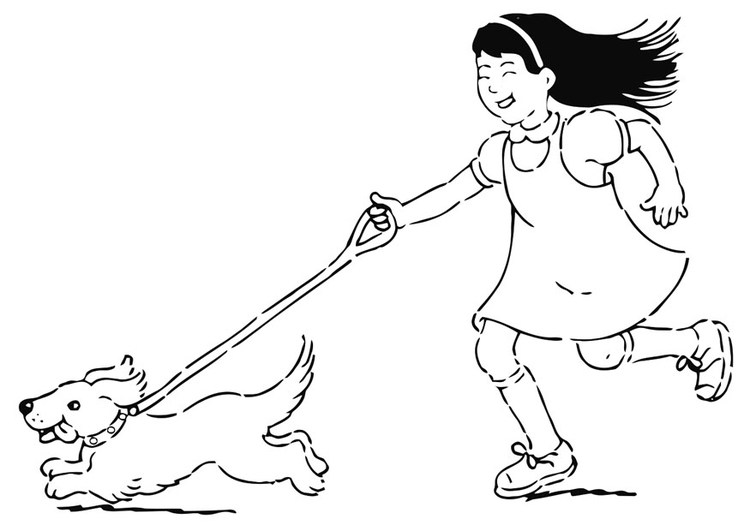 Malvorlage  mit dem Hund spazieren gehen