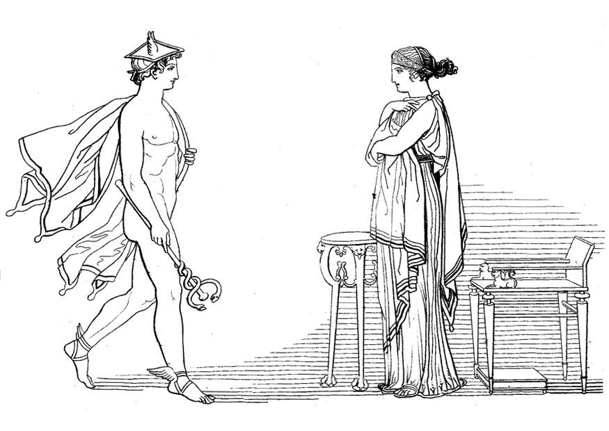 Malvorlage  Odysseus - Hermes befielt Calypso die Freilassung von Odysseus