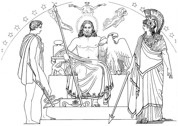 Malvorlage  Odysseus - Hermes, Zeus und Athena