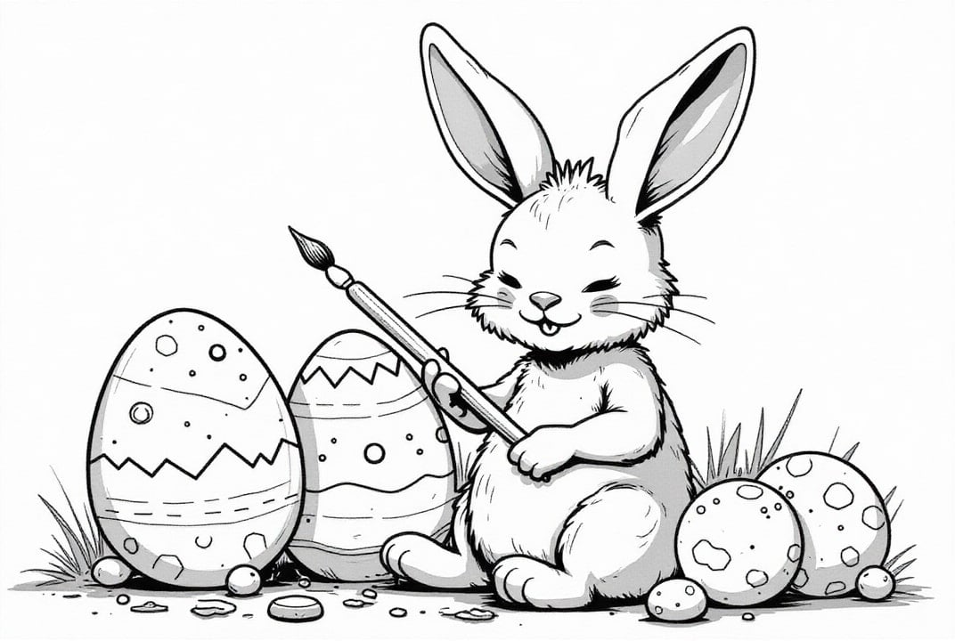 Malvorlage  Osterhase bemalt Eier