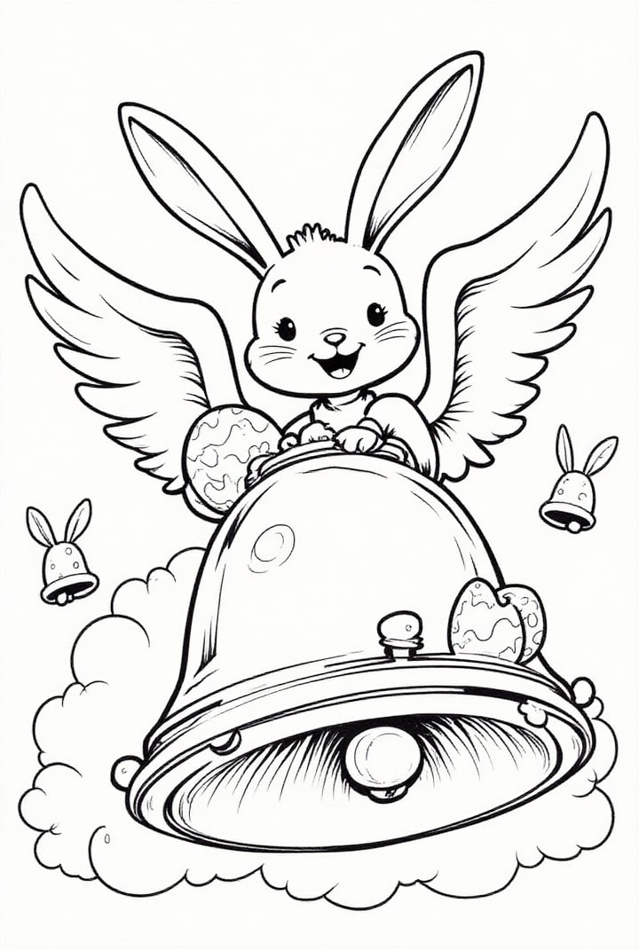 Malvorlage  Osterhase fliegt auf der Uhr