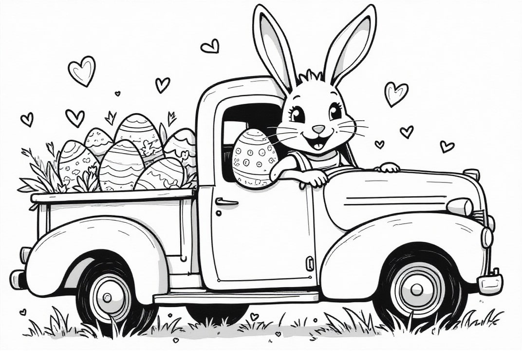 Malvorlage  Osterhase im LKW