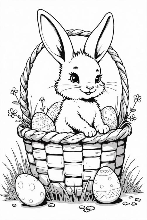 Osterhase im Osterkorb mit Eiern