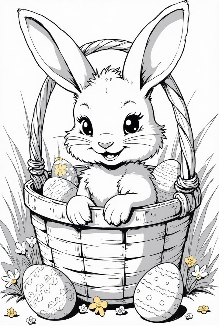 Malvorlage  Osterhase im Osterkorb