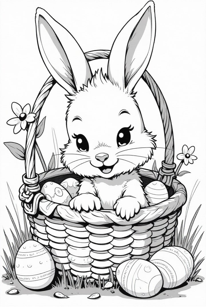 Malvorlage  Osterhase im Osterkorb