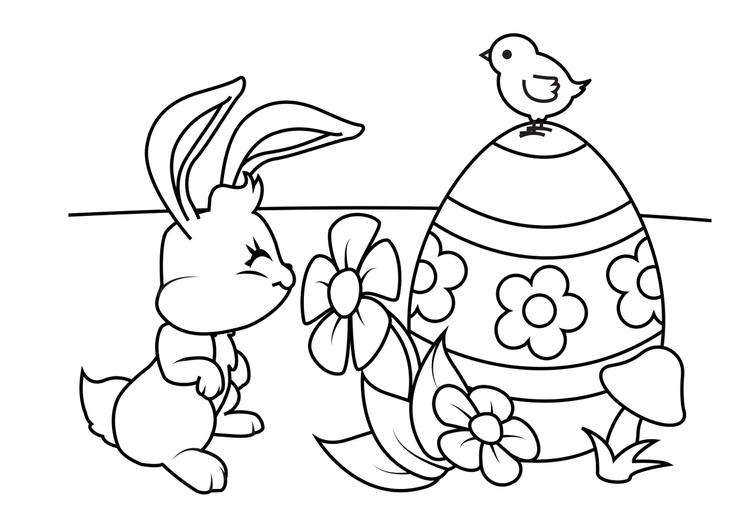 malvorlage osterhase mit osterei und küken  kostenlose