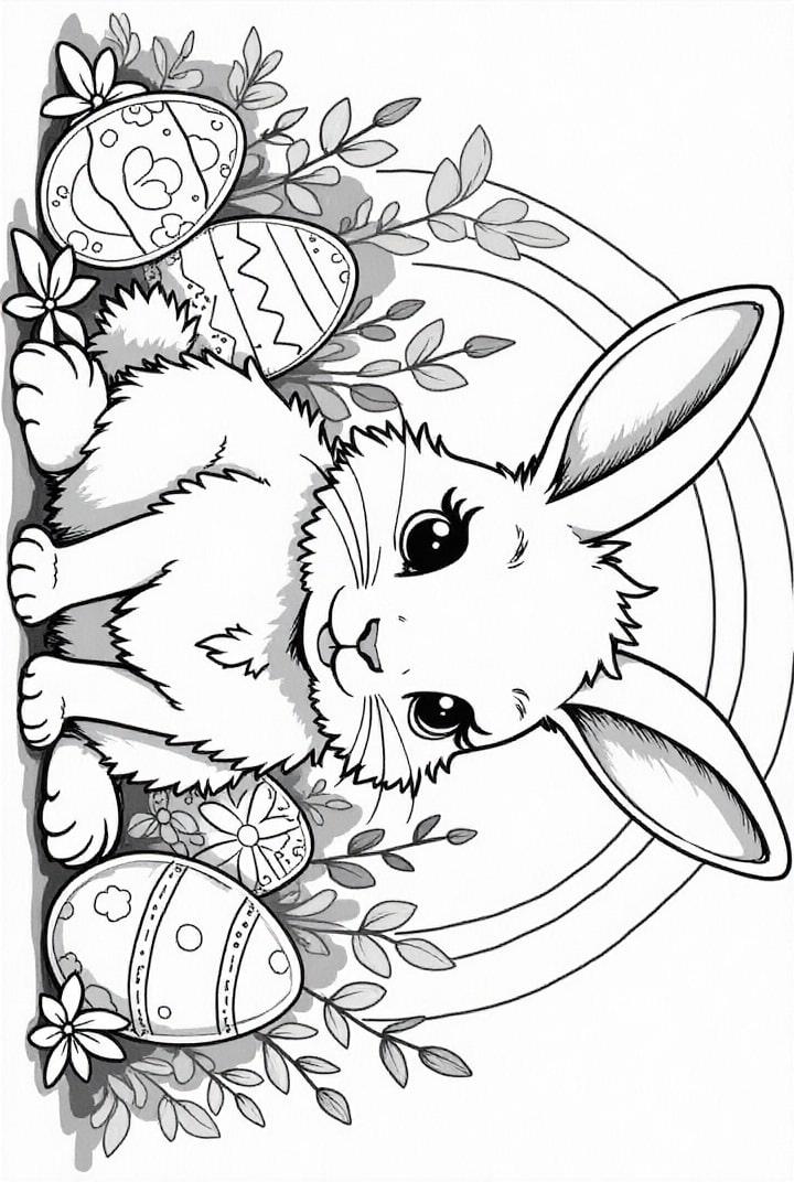 Osterhase mit Ostereiern im Garten
